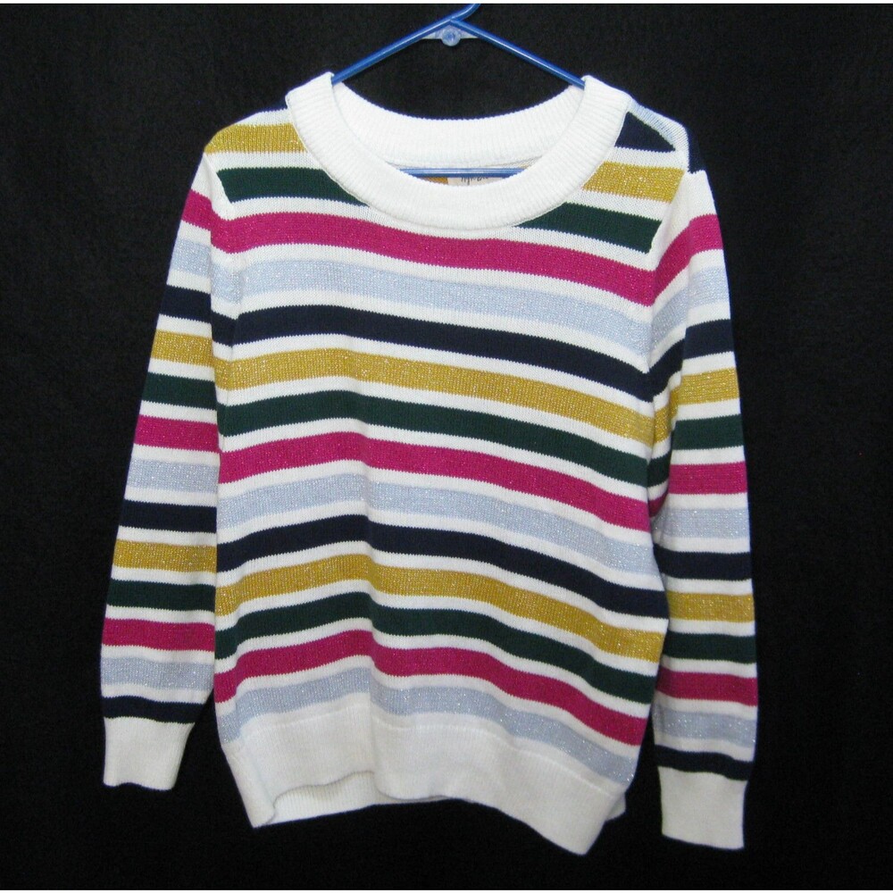 STYLE & Co Women's Size 1X White Striped Sweater Holiday Christmas Colorful Top